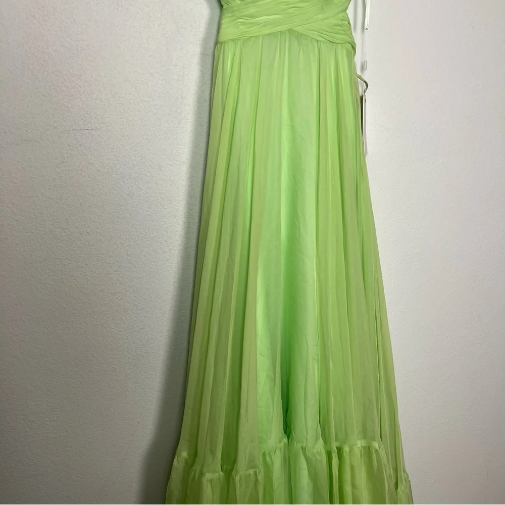 NEW Mac Duggal Indy Ruffle Tiered Cutout Chiffon Gown Mint Green Maxi Dress 4 - Picture 7 of 15